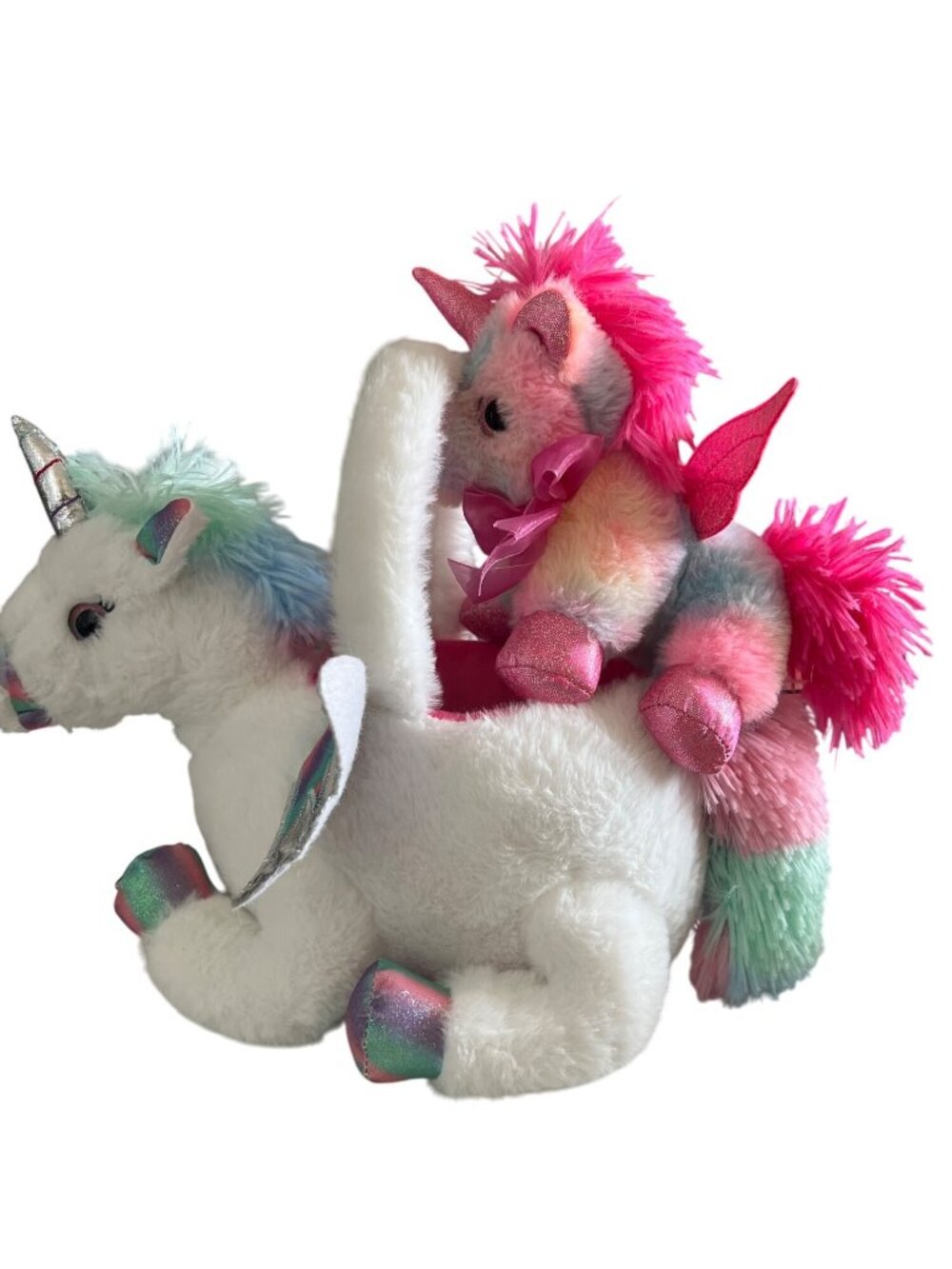 Rainbow Unicorn Plush Purse with stuffed baby unicorn and handle - Picture 9 of 10